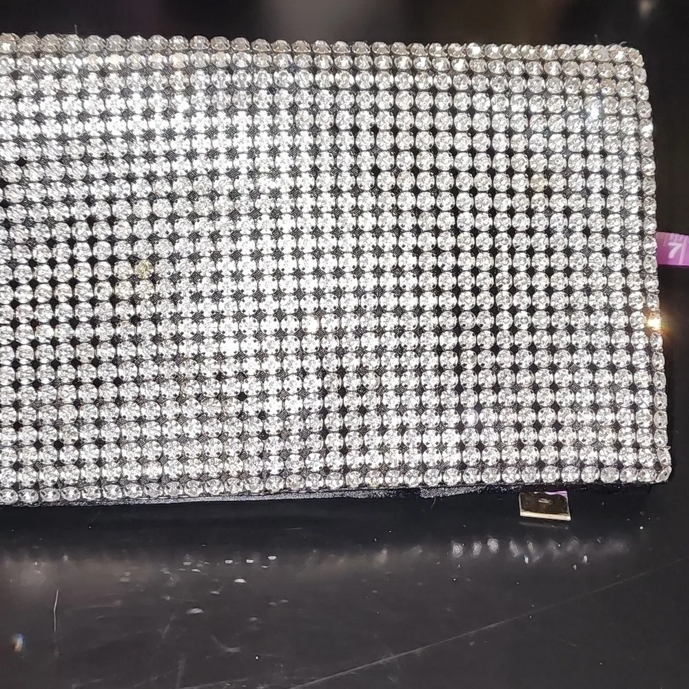 Amber Sceats rhinestone embellished clutch purse with chain strap